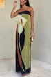 Strapless Color Block Printed Maxi Party Dress (4 Colors Available!)