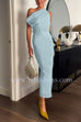 9 Colors Rebadress Asymmetric Shoulder Back Slit Cotton Linen Maxi Dress