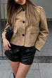 Rebadress Lapel Button Up Pocketed Faux Suede Crop Jacket