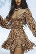 Rebadress Wrap V Neck Cold Shoulder Leopard Mini Dress