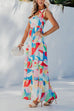 Rebadress Bow Shoulder Ruffle Tiered Printed Flowy Maxi Cami Dress