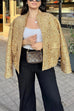 Rebadress Stand Collar Zip Up Pocketed Sequin Jacket