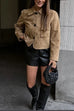 Rebadress Lapel Button Up Pocketed Faux Suede Crop Jacket