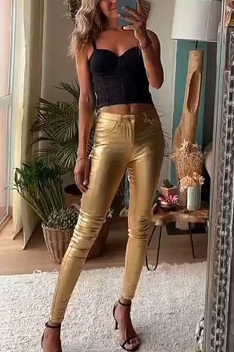 RD Slim Fit Faux Leather Leggings Pants with Pockets