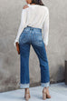 Rebadress High Waist Straight Leg Ripped Denim Pants