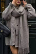 Rebadress Button Down Pocketed Winter Knit Coat with Scarf