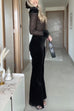 Rebadress Feather Cuffs Bell Bottom Velvet Splice Jumpsuit