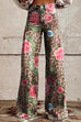 Rebadress Leopard Floral Print Wide Leg Pocketed Pants