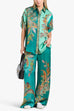 Rebadress Roll Up Short Sleeves Shirt and Wide Leg Pants Printed Satin Set