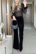 Rebadress Feather Cuffs Bell Bottom Velvet Splice Jumpsuit