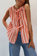 Rebadress Crewneck Sleeveless Striped Ruffle Bow Top