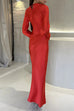 Rebadress Round Neck Long Sleeves Satin Maxi Party Dress