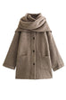 Rebadress Button Down Pocketed Winter Knit Coat with Scarf