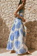 Spaghetti Strap Ruffle Seashell Print Maxi Dress