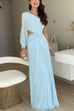 One Shoulder Slit Sleeve Cut Out Flowy Maxi Dress