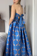 Strapless Bow Backless Printed Maxi Party Dress