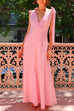 V Neck Bow Shoulder Sleeveless Swing Maxi Dress