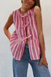 Rebadress Crewneck Sleeveless Striped Ruffle Bow Top