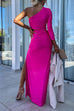 Rebadress One Shoulder Sleeveless Cut Out Waist High Slit Maxi Dress