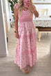 Rebadress Tie Shoulder Splice Floral Print Ruffle Maxi Cami Dress