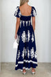 Square Neck Backless Abstract Print Maxi Dress