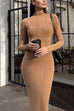 Rebadress Mockneck Long Sleeves Bodycon Knit Maxi Dress