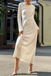 Rebadress Round Neck Long Sleeves Satin Maxi Party Dress