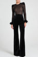 Rebadress Feather Cuffs Bell Bottom Velvet Splice Jumpsuit