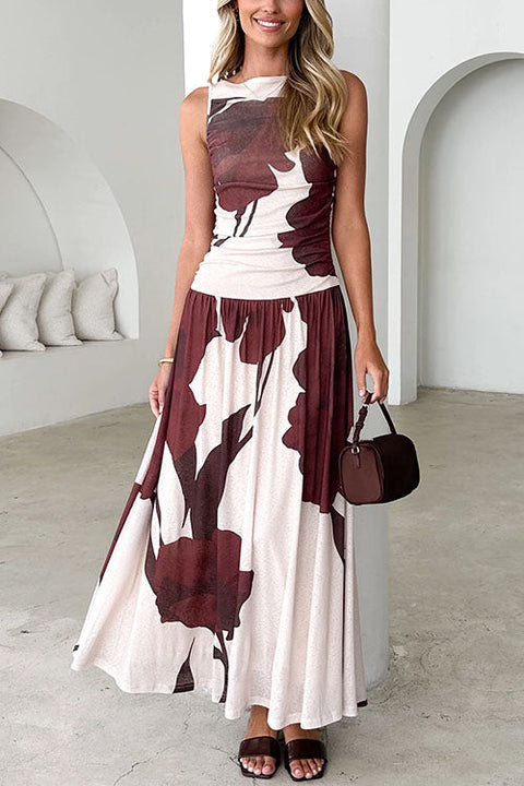 Sleeveless Floral Print Swing Maxi Dress