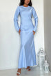 Rebadress Round Neck Long Sleeves Satin Maxi Party Dress