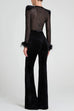 Rebadress Feather Cuffs Bell Bottom Velvet Splice Jumpsuit