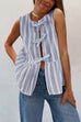 Rebadress Crewneck Sleeveless Striped Ruffle Bow Top