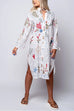 Rebadress V Neck Long Sleeves Side Split Embroidery Shirt Dress