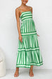 Rebadress Spaghetti Strap Ruffle Tiered Color Block Striped Maxi Dress