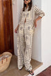 Rebadress Cactus Print Lapel Long Sleeves Shirt Elastic Waist Wide Leg Pants Set