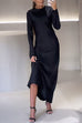 Rebadress Round Neck Long Sleeves Satin Maxi Party Dress