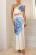 Rebadress One Shoulder Lace Trim Cut Out Sleeveless Maxi Dress