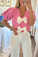 Rebadress V Neck Short Sleeves Bow Knot Knit Top