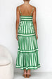 Rebadress Spaghetti Strap Ruffle Tiered Color Block Striped Maxi Dress