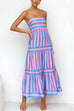 Rebadress Spaghetti Strap Ruffle Tiered Color Block Striped Maxi Dress