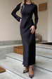 Rebadress Round Neck Long Sleeves Satin Maxi Party Dress