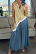 Rebadress V Neck Sleeveless Color Block Printed Maxi Swing Dress