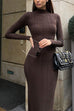 Rebadress Mockneck Long Sleeves Bodycon Knit Maxi Dress