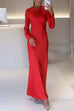 Rebadress Round Neck Long Sleeves Satin Maxi Party Dress