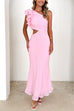 Rebadress Frill One Shoulder Sleeveless Cut Out Maxi Dress