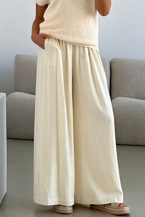 Rebadress Elastic Waist Pocketed Wide Leg Cotton Linen Pants