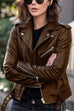 Rebadress Vintage Lapel Zip Up Faux Leather Moto Jacket