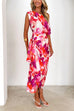 One Shoulder Tie Knot Floral Print Wrap Midi Dress