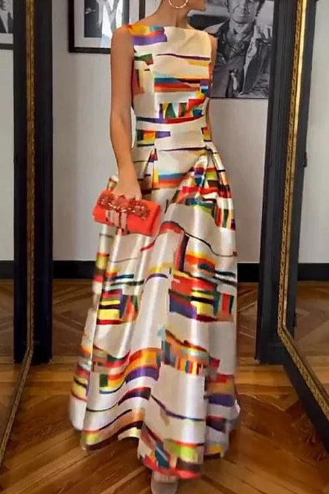 Rebadress Open Back Sleeveless Printed Maxi Swing Dress