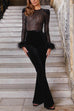 Rebadress Feather Cuffs Bell Bottom Velvet Splice Jumpsuit